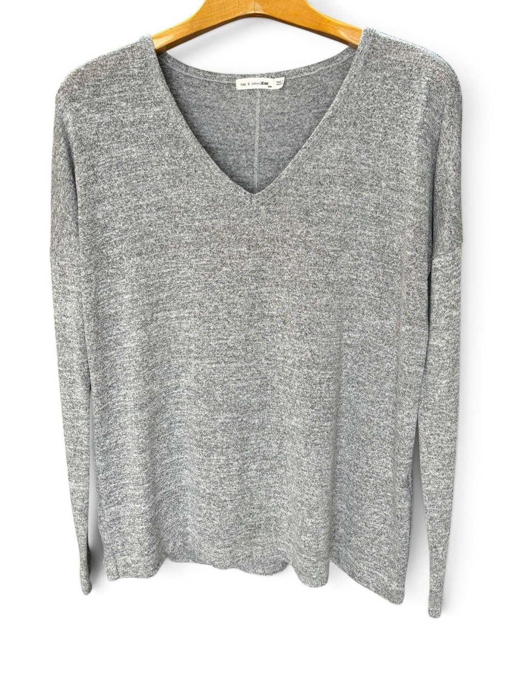 rag & bone Theo Heather Gray Long Sleeve V-Neck Tee Size M